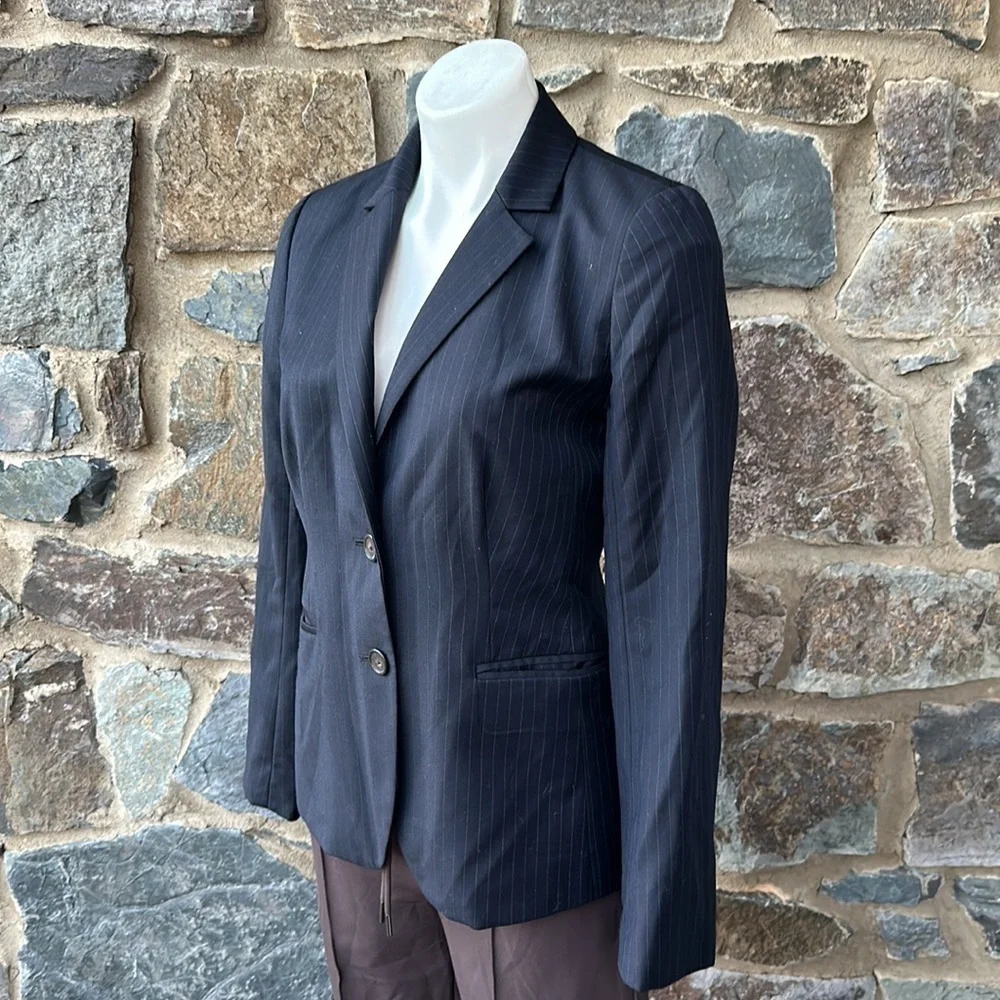 J. Crew Wool Notch Collar Two Button Blazer in Navy Pin Stripe Size 4